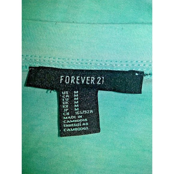 FOREVER 21 Womens Top Green Size Medium Cotton Blend Front Tie Short Sle… - Picture 3 of 4
